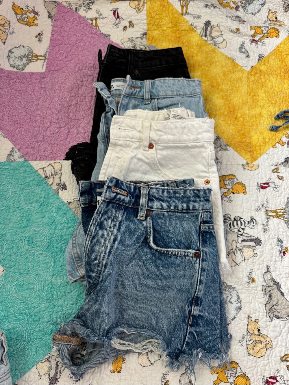 Zara Denim Shorts Set - Blue, White, Light Blue, Black